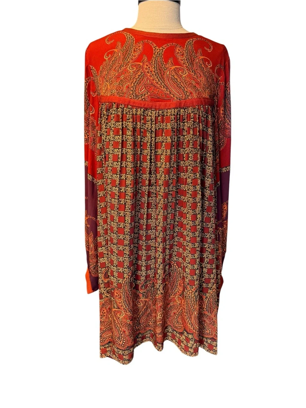 Pinnece Shruti Sancheti Boho Paisley Mixed Print Dress Rust Brown Size Small